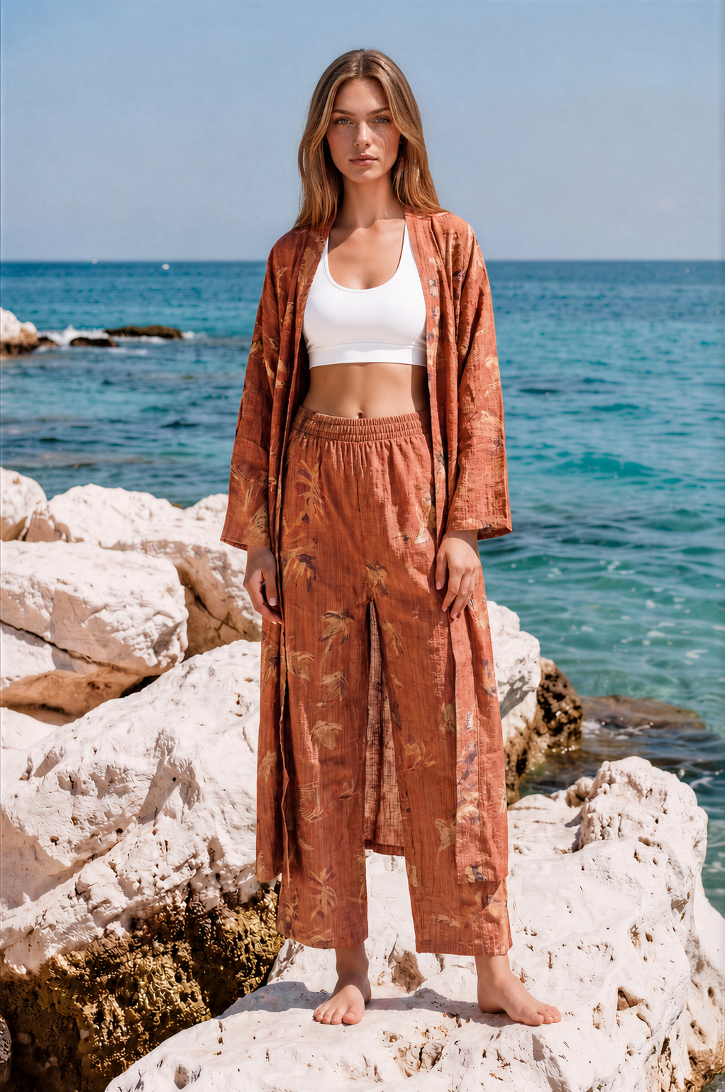 Kiremit Kimono Pantolon Takım