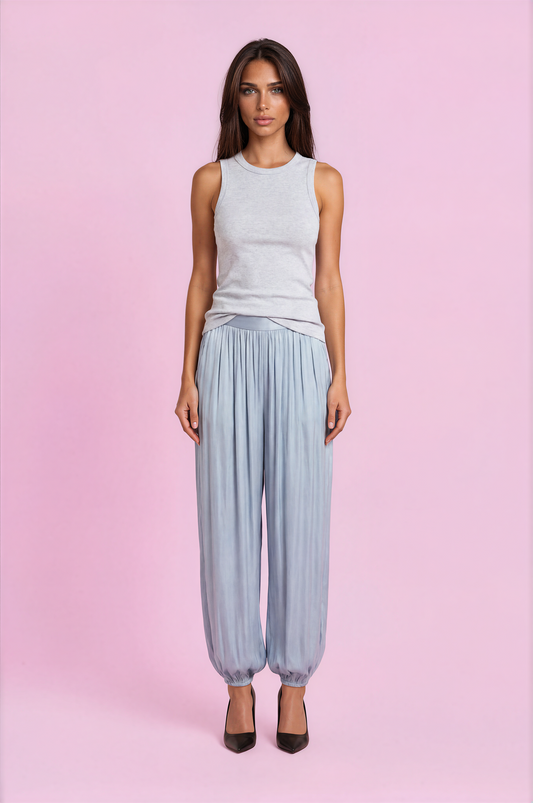 Buz Mavisi Saten Jogger Pantolon