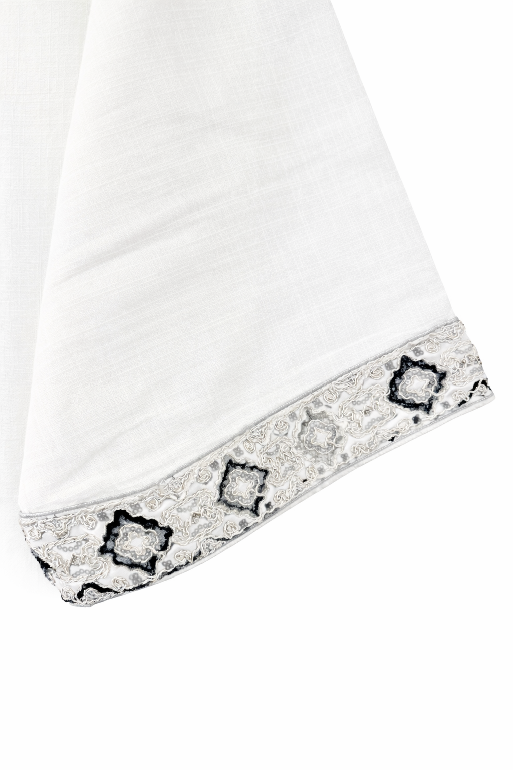 Beyaz Madalyon Desenli Keten Kimono