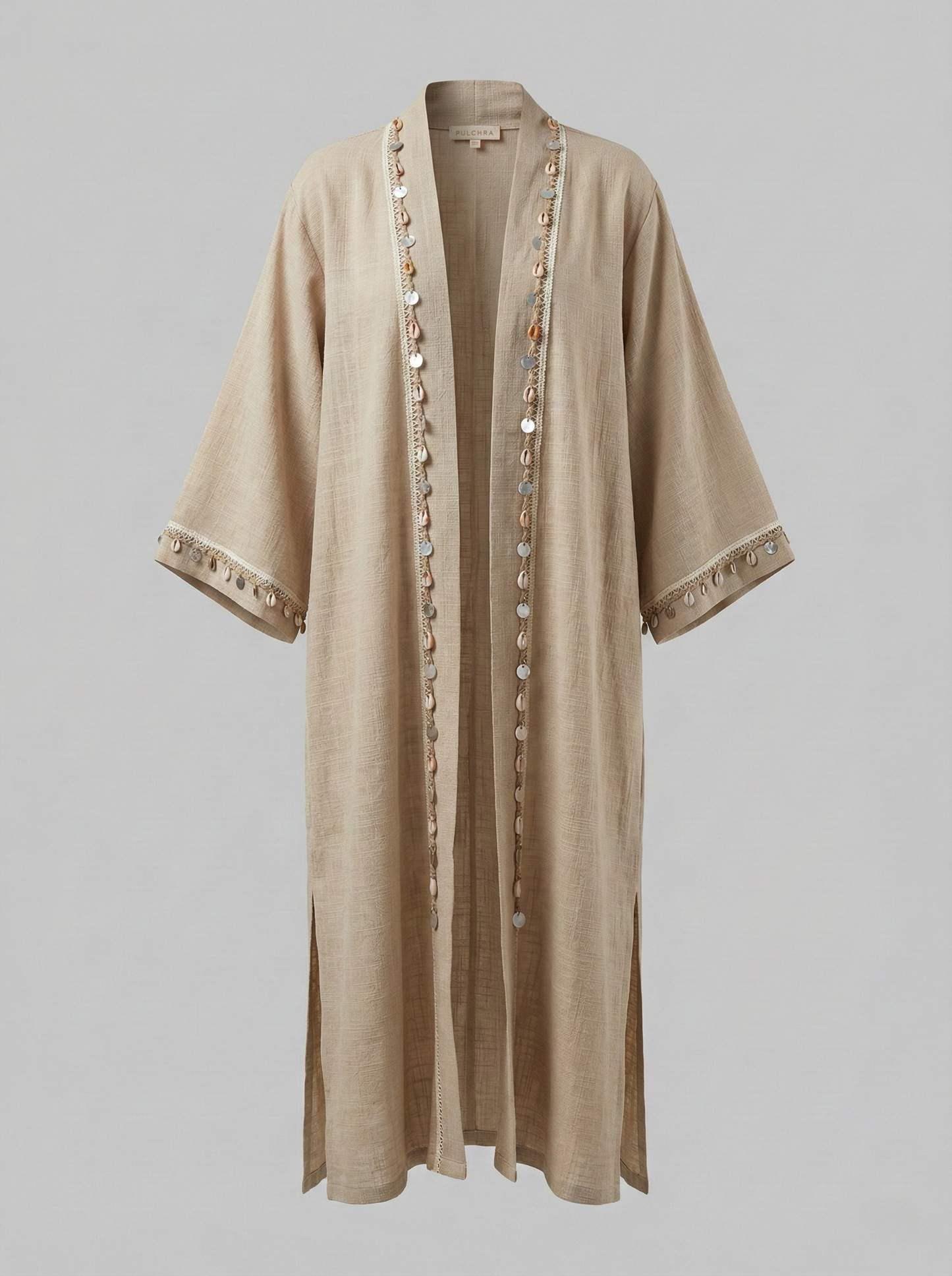 Krem Deniz Kabuklu Keten Kimono