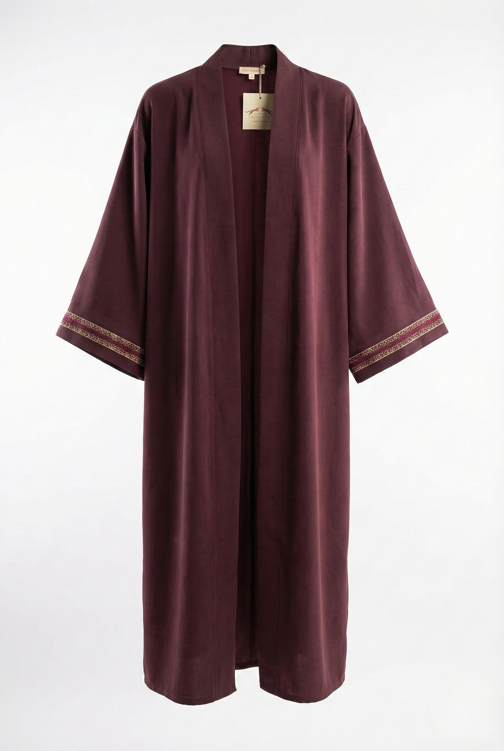 Bordo Etnik Dokuma Keten Kimono