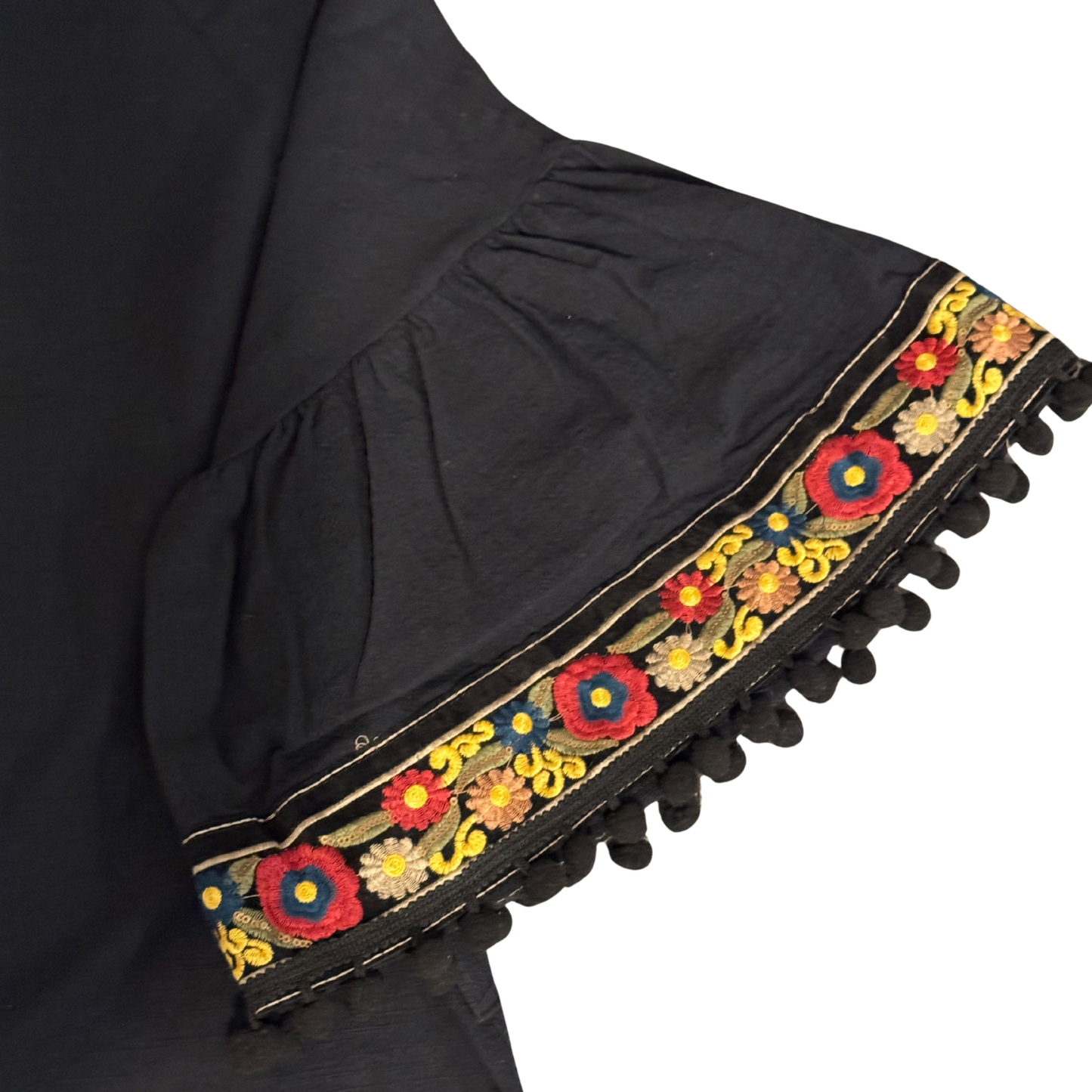 Siyah Çiçek İşlemeli Keten Kimono