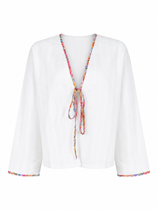 Krem Renkli İpek Bordürlü Kimono
