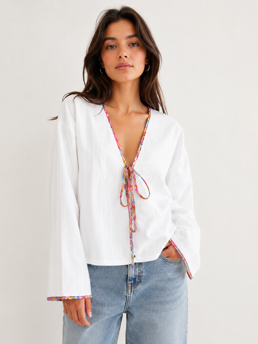 Krem Renkli İpek Bordürlü Kimono