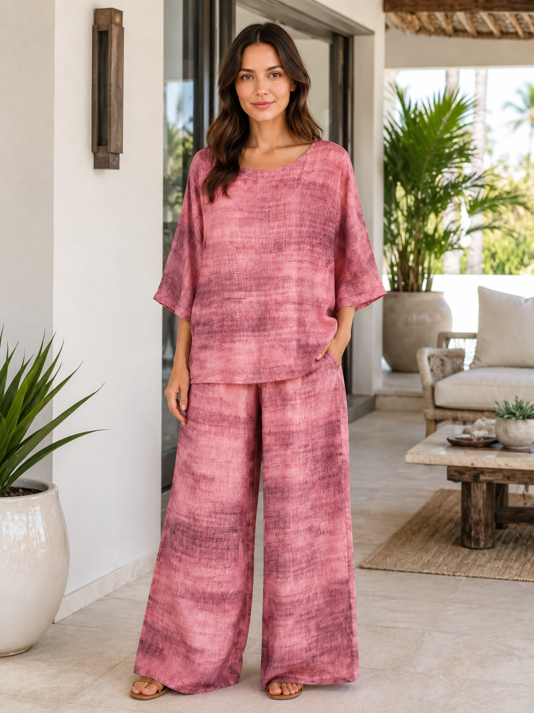 Eski Gül Ombre Bluz Pantolon Takım