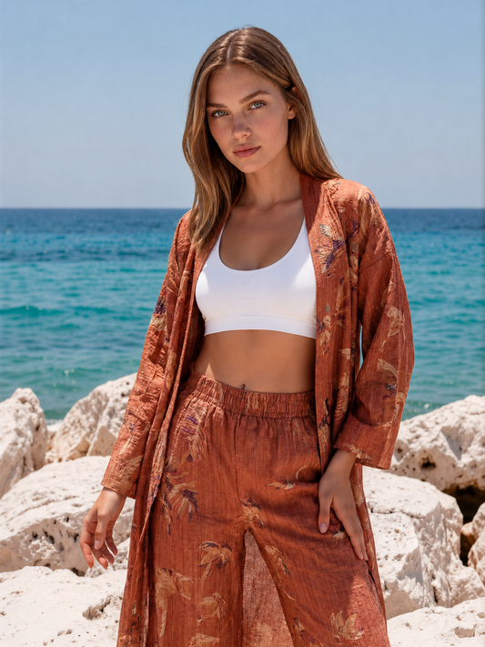 Kiremit Kimono Pantolon Takım