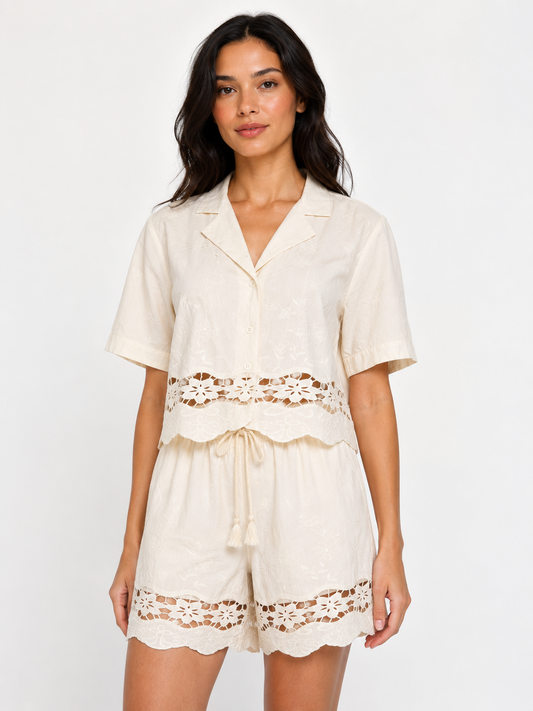 Krem Broderie Anglaise Takım